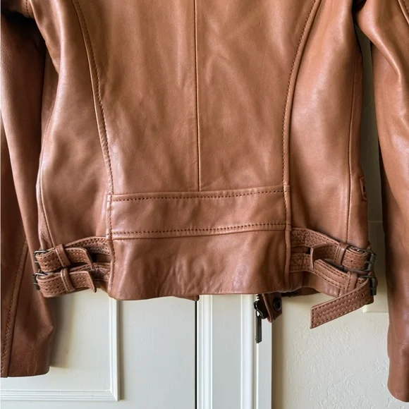 NWOT Michael Kors Brown Leather Jacket Size XS - Picture 9 of 9
